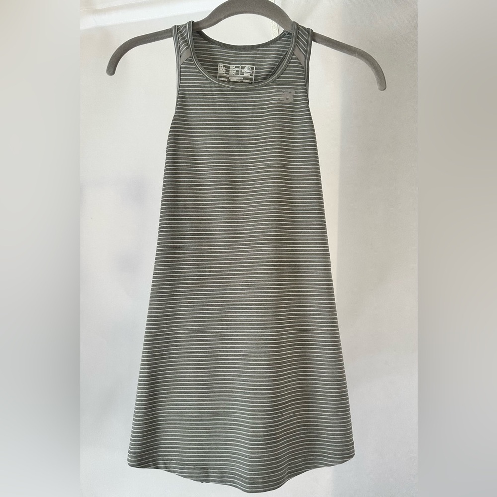 Sage Green/Gray & White Stripe New Balance Racerback Performance Tank Top